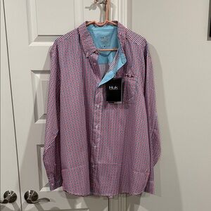 Huk Men's Red and Blue Plaid Button Down Shirt